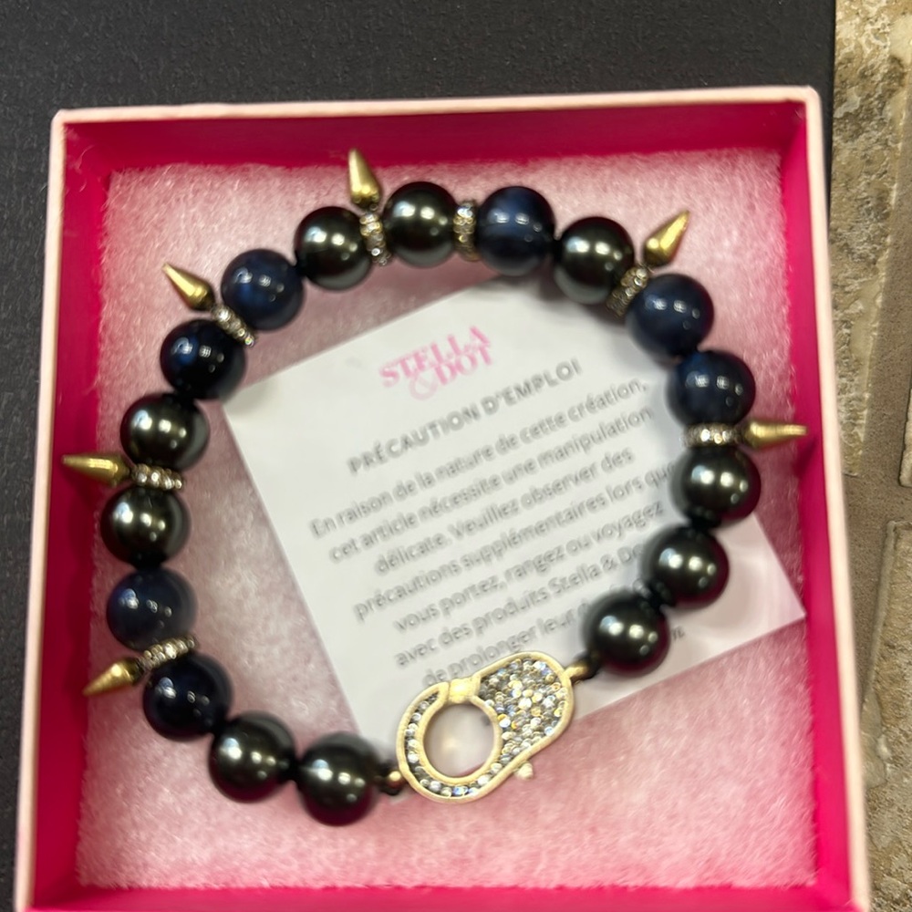 Stella & Dot Renegade Beaded Stretch Bracelet -Black (and Blue)
